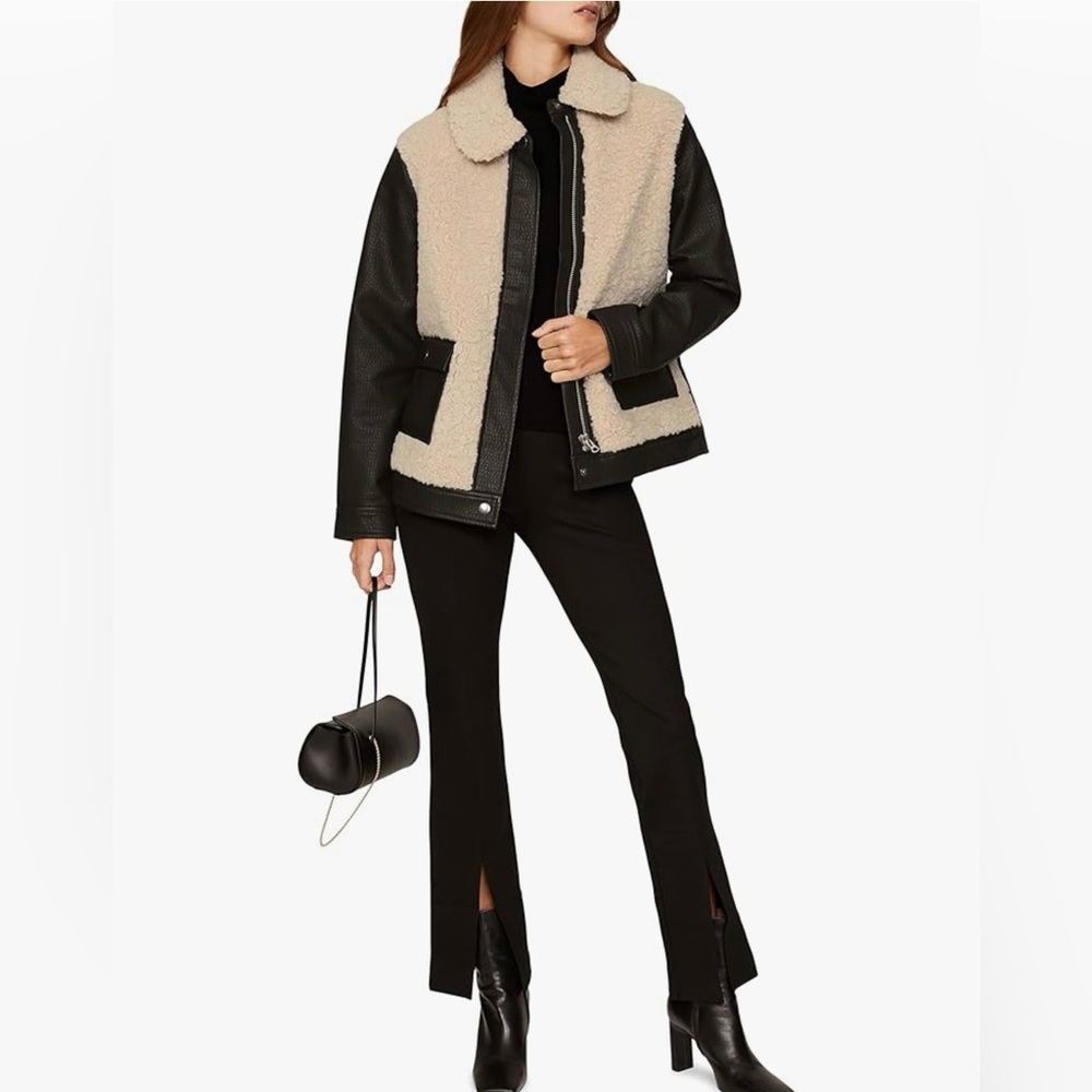 Black and Cream Faux Leather Jacket